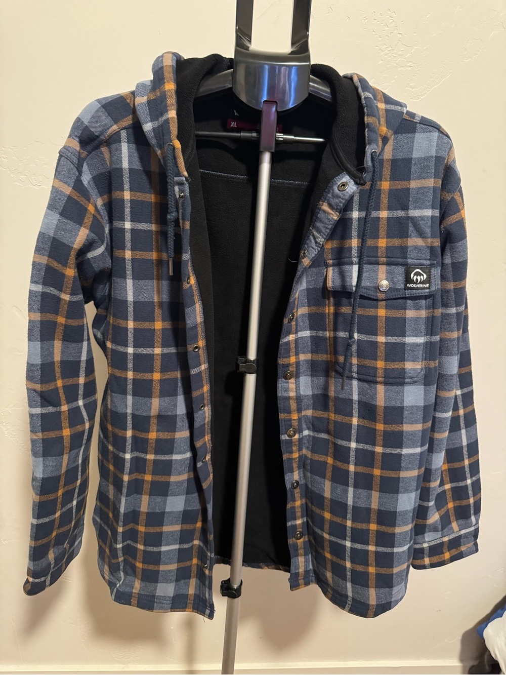 Wolverine Hooded Plaid Shirt Jacket - Blue & Tan